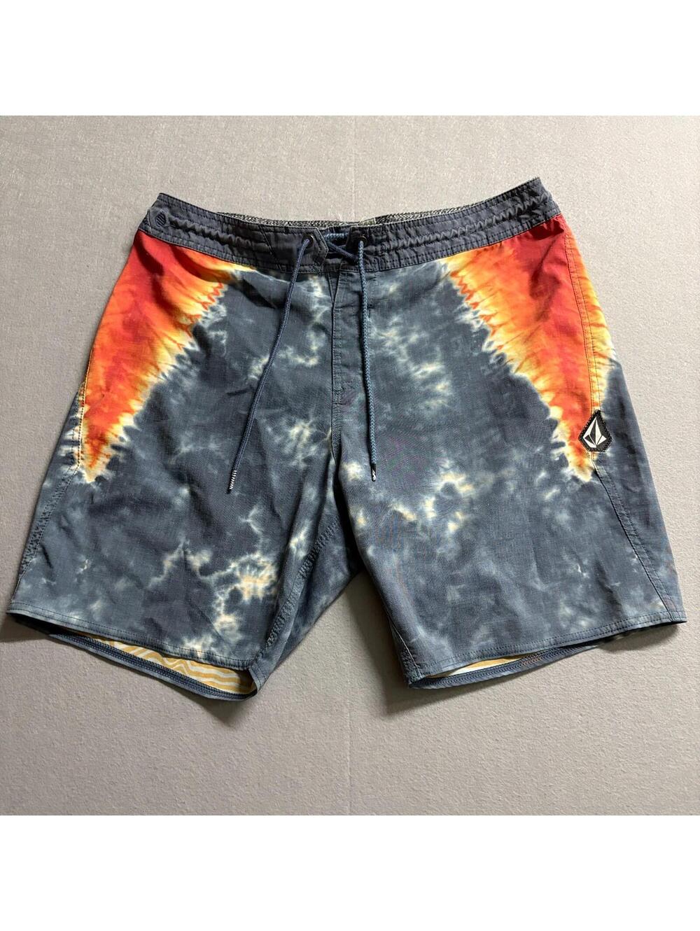 Volcom Stoneys Board Shorts Mens 34 Tie Dye Surf Swim Stretch Beach Fits 38